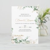 Elegante Eucalyptus en Gouden Groene Huwelijk Kaart (Staand voorkant)