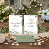 Elegante Eucalyptus en Gouden Groene Huwelijk Kaart