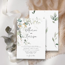 Elegante Eucalyptus- en Gouden Groene Huwelijk Kaart