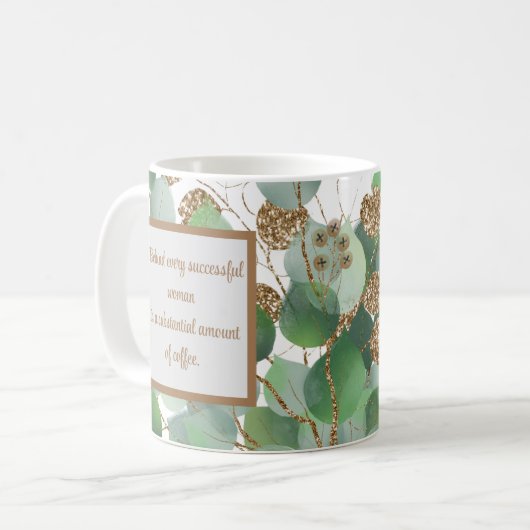 Elegante eucalyptus en gouden koffie Mok cadeau (Voorkant links)