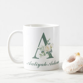 Elegante Eucalyptus en Roos Custom Initiaal A Koffiemok