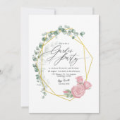 Elegante Eucalyptus en Roze Rozen Tuinfeest Kaart (Voorkant)