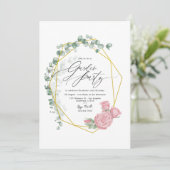Elegante Eucalyptus en Roze Rozen Tuinfeest Kaart (Staand voorkant)