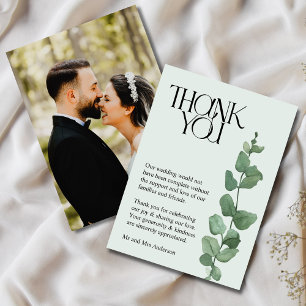 Elegante Eucalyptus Foto Huwelijks Dankjewel Bedankkaart
