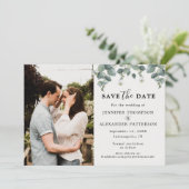 Elegante Eucalyptus Foto Save The Date (Staand voorkant)