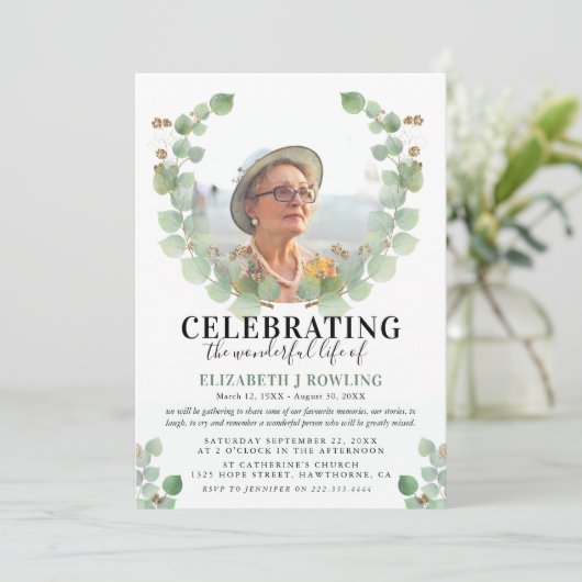 Elegante Eucalyptus Fotoviering van het Leven Kaart (Staand voorkant)