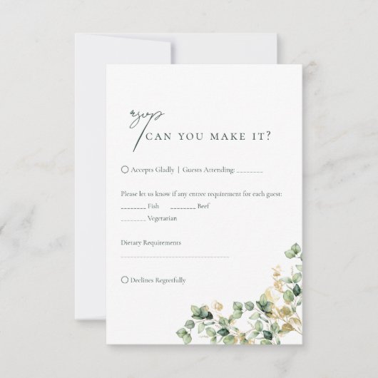 Elegante Eucalyptus gebladerte bruiloft RSVP (Voorkant)