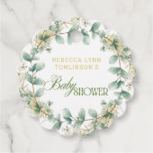 Elegante Eucalyptus Geslachtsonzijdige Baby Shower Bedankjes Labels (Voorkant)