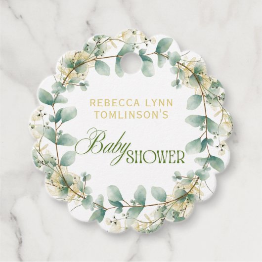 Elegante Eucalyptus Geslachtsonzijdige Baby Shower Bedankjes Labels (Voorkant)