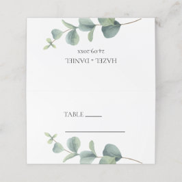 Elegante Eucalyptus Gevouwen Trouwplaats Kaart Plaatskaartje