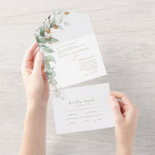 Elegante Eucalyptus Glam Beide Ouders Trouwen All In One Uitnodiging