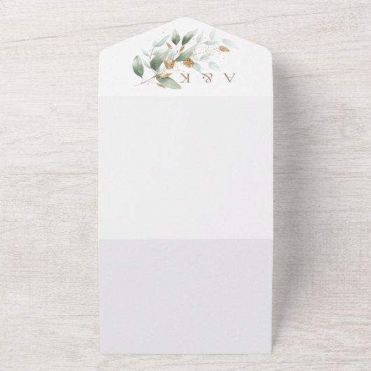 Elegante Eucalyptus Glam QR Code Bruiloft All In One Uitnodiging (Buitenkant)