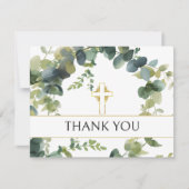 Elegante Eucalyptus Gold Cross Memorial Dank u Bedankkaart (Voorkant)