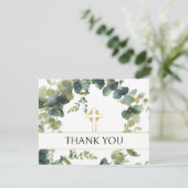Elegante Eucalyptus Gold Cross Memorial Dank u Bedankkaart (Staand voorkant)