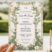 Elegante Eucalyptus Gold Lijst Save the Date Kaart