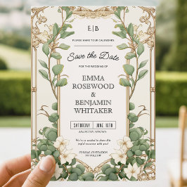 Elegante Eucalyptus Gold Lijst Save the Date Kaart