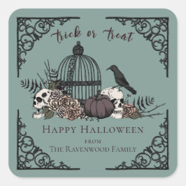 Elegante Eucalyptus Gothic Happy Halloween Vierkante Sticker