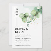 Elegante Eucalyptus & Goud – Chic Greenery Wedding Save The Date (Voorkant)