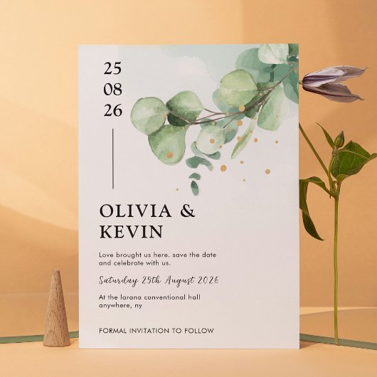 Elegante Eucalyptus & Goud – Chic Greenery Wedding Save The Date