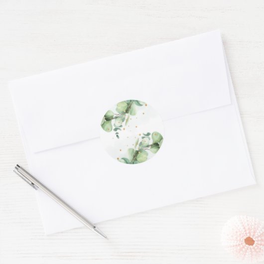 Elegante Eucalyptus & Goud – Chique bruiloft accen Ronde Sticker (Envelop)
