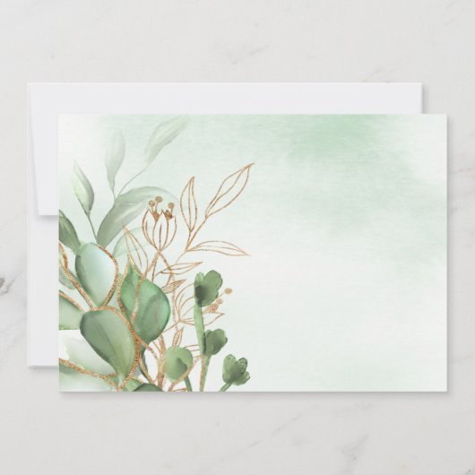 Elegante Eucalyptus Gouden Bruiloft Kaart (Achterkant)