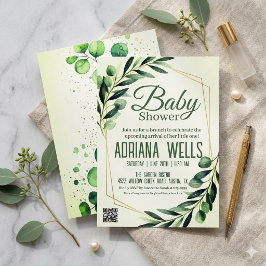 Elegante Eucalyptus & Gouden Geometrische Baby Sho Kaart