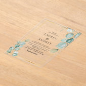Elegante Eucalyptus Gouden Lijst Trouwfeest Acryl Uitnodigingen (Laagn)