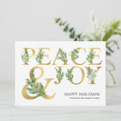 Elegante Eucalyptus Gouden Vrede en Vreugde Famili Feestdagenkaart (Staand voorkant)