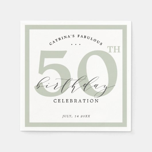 Elegante Eucalyptus Green 50ste Verjaardag Party p Servet (Voorkant)