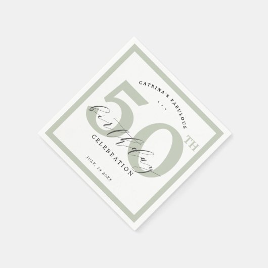 Elegante Eucalyptus Green 50ste Verjaardag Party p Servet (Hoek)