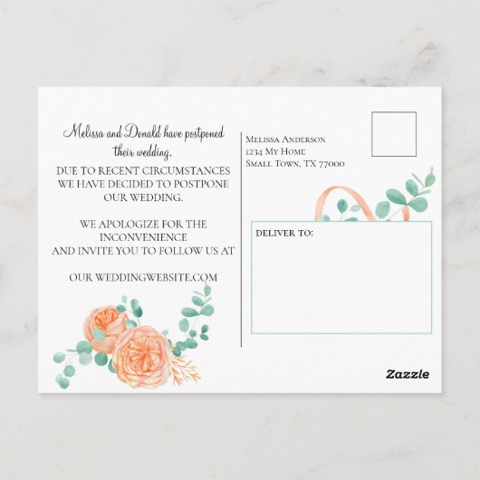 Elegante Eucalyptus Green Peach Wijzig de datum Briefkaart (Achterkant)
