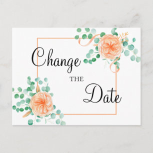 Elegante Eucalyptus Green Peach Wijzig de datum Briefkaart