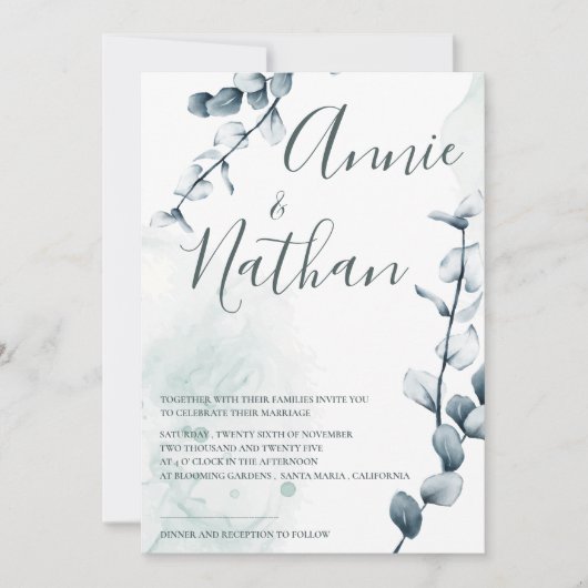 Elegante Eucalyptus Green verlaat botanische bruil Kaart (Voorkant)