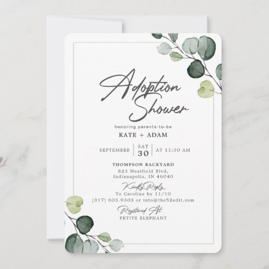 Elegante Eucalyptus Greenery Adoptie Baby shower Kaart (Voorkant)