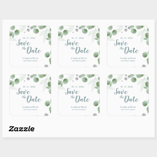 Elegante Eucalyptus Greenery bruiloft Bewaar de da Vierkante Sticker (Vel)