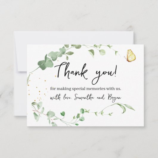 Elegante Eucalyptus Greenery Gold Sparkle Bedankkaart (Voorkant)