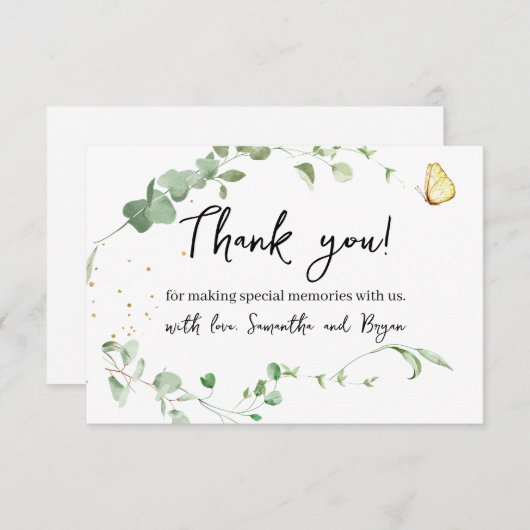 Elegante Eucalyptus Greenery Gold Sparkle Bedankkaart (Voorkant / Achterkant)