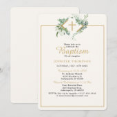 Elegante Eucalyptus Greenery Gouden Doop Kaart (Voorkant / Achterkant)