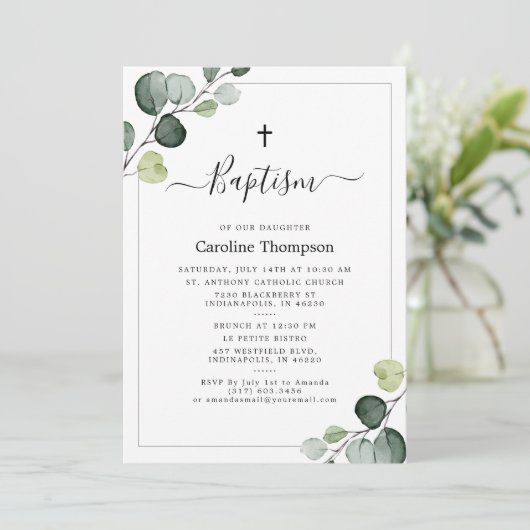 Elegante Eucalyptus Greenery Marine doop Kaart (Staand voorkant)