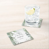 Elegante Eucalyptus Groen Alcohol Inkt Bruiloft Kartonnen Onderzetters (Insitu)
