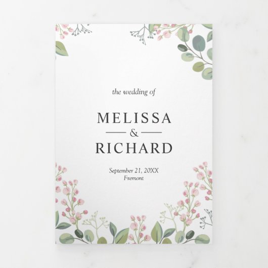 Elegante Eucalyptus groen alles in één bruiloft Drieluik Uitnodiging (Cover)