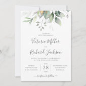 Elegante eucalyptus groen alles in één QR bruiloft Kaart (Voorkant)