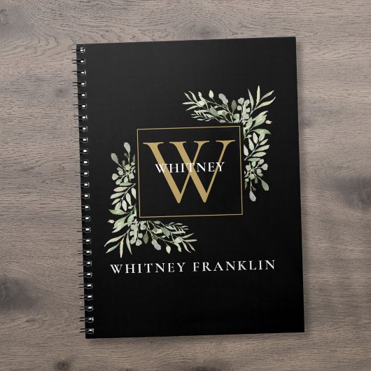 Elegante Eucalyptus Groen Blauw Goud Monogram Notitieboek