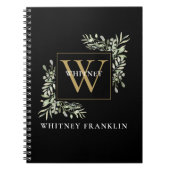 Elegante Eucalyptus Groen Blauw Goud Monogram Notitieboek (Voorkant)