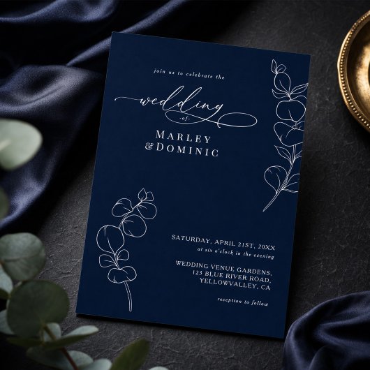 Elegante Eucalyptus Groen Blauw Huwelijk Kaart