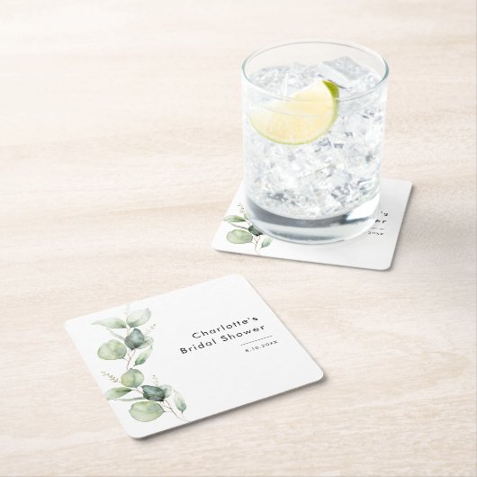 Elegante Eucalyptus Groen Bruidsdouche Kartonnen Onderzetters (Insitu)