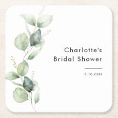 Elegante Eucalyptus Groen Bruidsdouche Kartonnen Onderzetters (Voorkant)