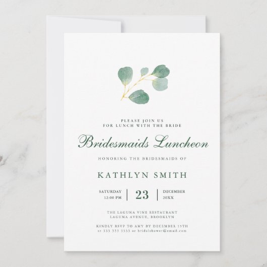 Elegante Eucalyptus groen bruidsmeisjes lunch Kaart (Voorkant)