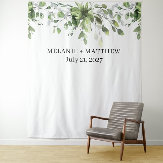 Elegante Eucalyptus groen bruiloft achtergrond Wandkleed (In situ)