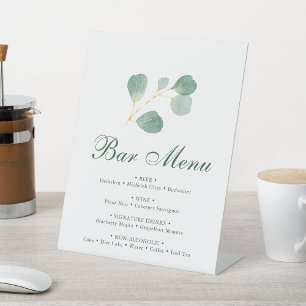 Elegante Eucalyptus groen bruiloft bar menu Reclamebord Met Voetstuk